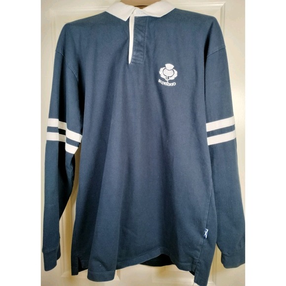 Rugby Nations Other - Rugby Nations Scotland Rugby Shirt Mens Large Navy White Thistle Crest Long Sl.